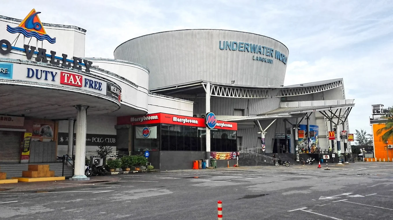 Exterior entrance of Coco Valley duty-free shop in Pantai Cenang