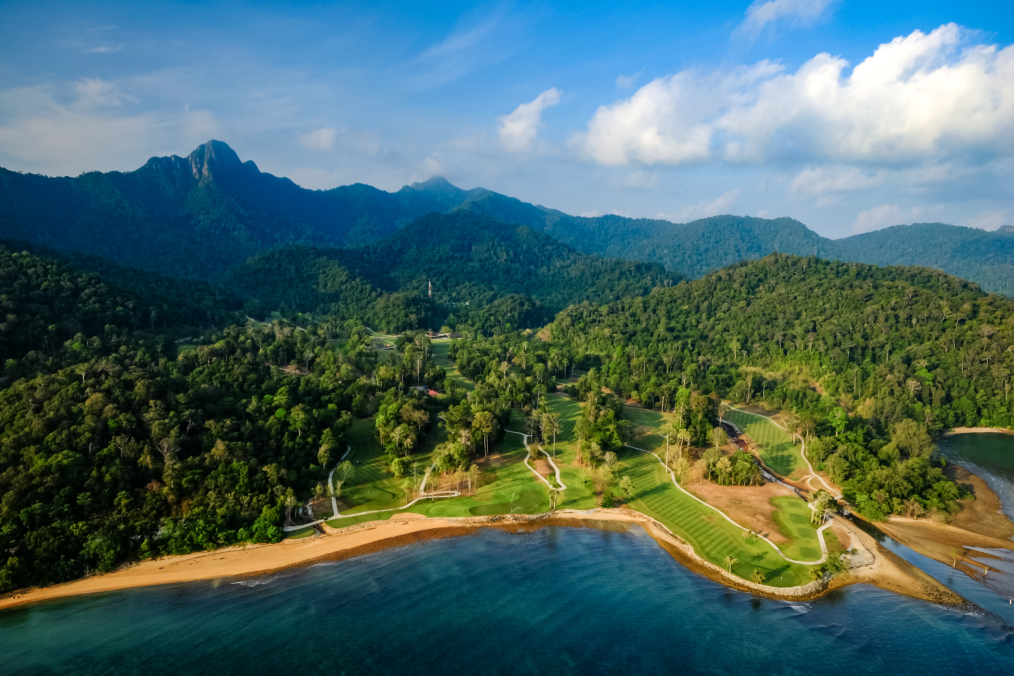 Aerial view of The Els Club Teluk Datai rainforest course