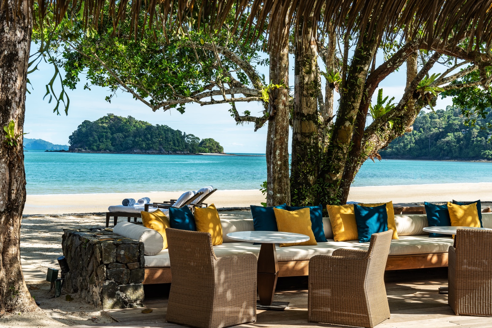 Beach bar setting facing Datai Bay at The Datai Langkawi